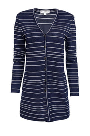 Current Boutique-St. John Collection - Navy Knit Cardigan w/ Stripes Sz P