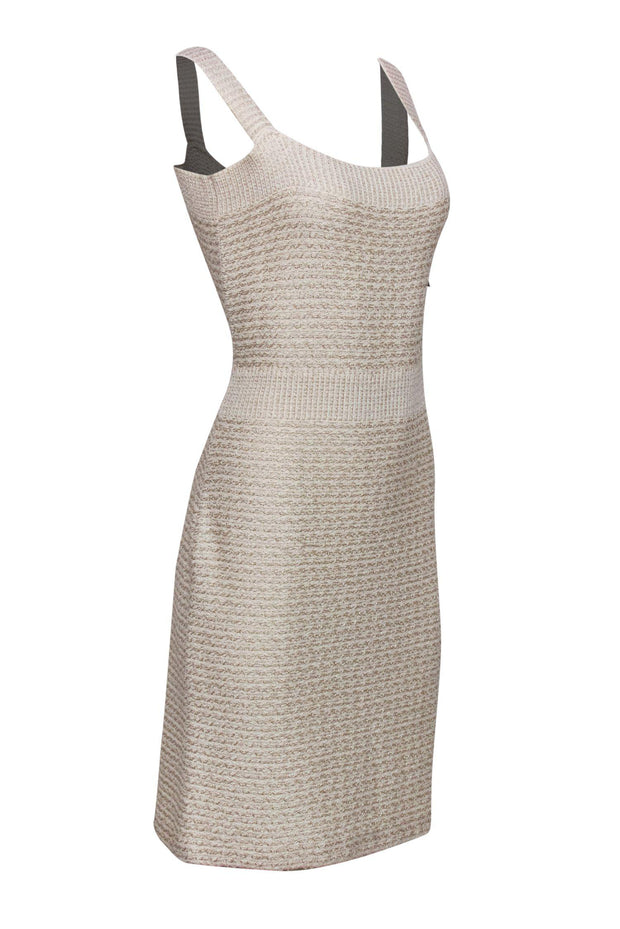 Current Boutique-St. John - Cream & Gold Knitted Sleeveless Dress Sz 10