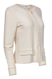 Current Boutique-St. John - Cream Knit Zip-Up Frayed Edge Jacket Sz 6