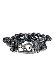 Current Boutique-St. John - Dark Silver Three Strand Metallic Black Beaded Bracelet