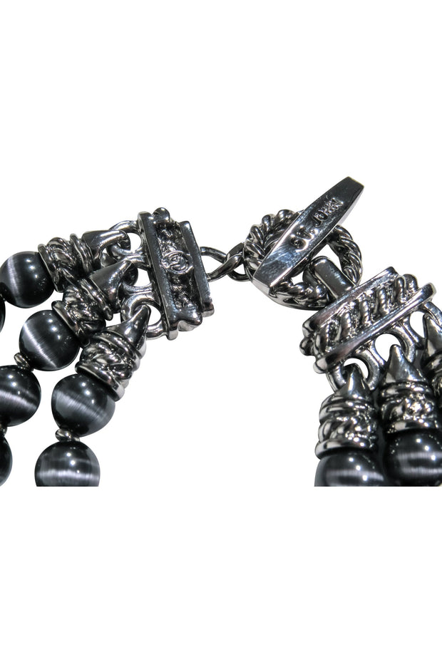 Current Boutique-St. John - Dark Silver Three Strand Metallic Black Beaded Bracelet