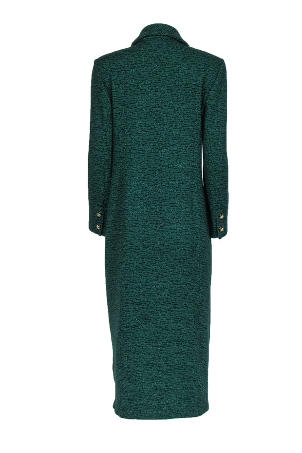 Current Boutique-St. John - Emerald Green Sparkly Knit Button Front Longline Coat Sz 12