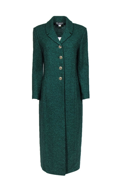 Current Boutique-St. John - Emerald Green Sparkly Knit Button Front Longline Coat Sz 12