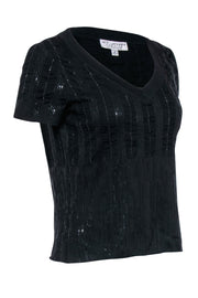 Current Boutique-St. John Evening - Sparkly Black Knit Short Sleeve Shirt Sz M