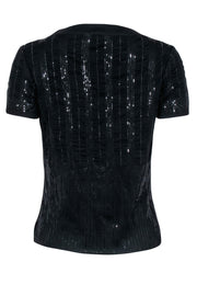 Current Boutique-St. John Evening - Sparkly Black Knit Short Sleeve Shirt Sz M