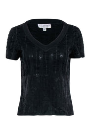 Current Boutique-St. John Evening - Sparkly Black Knit Short Sleeve Shirt Sz M