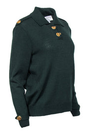 Current Boutique-St. John - Forest Green Collared Sweater w/ Gold Toggle Buttons Sz S