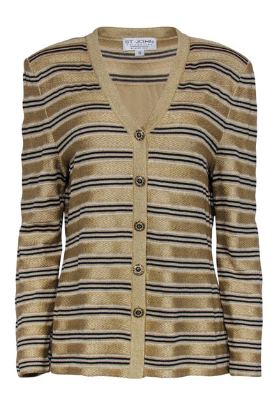 Current Boutique-St. John - Gold & Black Metallic Striped Cardigan Sz 12