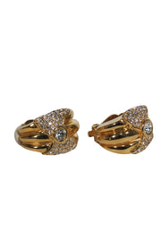 Current Boutique-St. John - Gold Clip-On Earrings w/ Crystal Embellished Bow Design