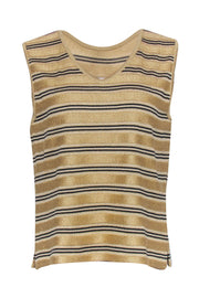 Current Boutique-St. John - Gold Knit Striped V-Neck Tank Sz L