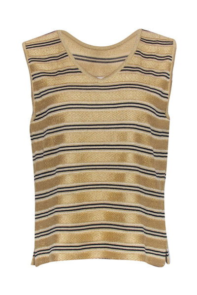 Current Boutique-St. John - Gold Knit Striped V-Neck Tank Sz L