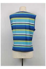 Current Boutique-St. John - Green & Blue Striped Suede Tank Top Sz M