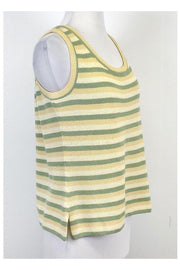 Current Boutique-St. John - Green & Cream Striped Knit Tank Sz M