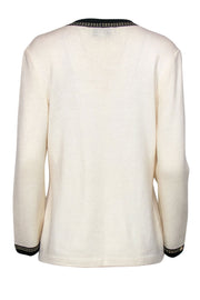 Current Boutique-St. John - Ivory Open Front Knit Cardigan w/ Black Trim & Faux Buttons Sz 8