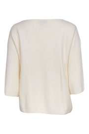 Current Boutique-St. John - Ivory, Pink & Yellow Textured Cropped-Sleeve Wool Sweater Sz M