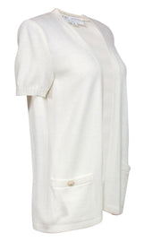 Current Boutique-St. John - Ivory Short Sleeve Open Front Knit Cardigan Sz P