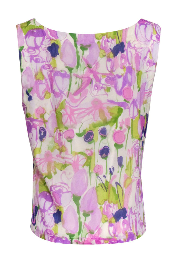 Current Boutique-St. John - Lavender & Blue Floral Print Tank Top Sz 12