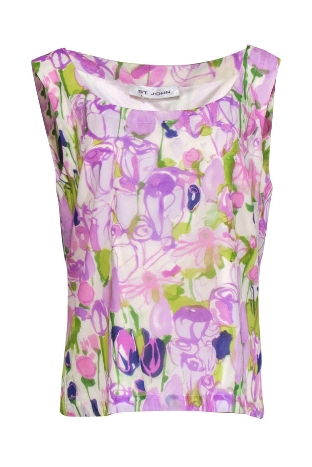 Current Boutique-St. John - Lavender & Blue Floral Print Tank Top Sz 12