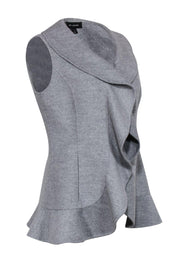 Current Boutique-St. John - Light Gray Ruffle Open Knit Vest Sz 4