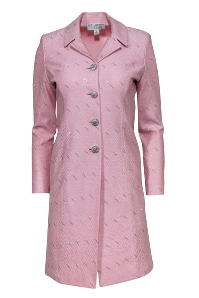 Current Boutique-St. John - Light Pink Jeweled Longline Coat w/ Snowflake Buttons Sz 0