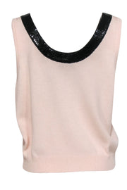 Current Boutique-St. John - Light Pink Knit Tank w/ Black Trim & Sequins Sz 12