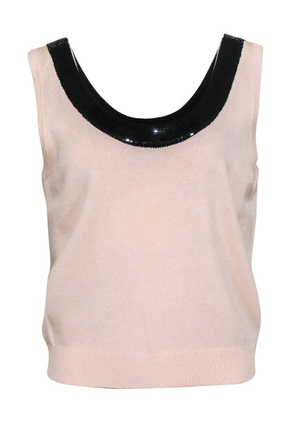 Current Boutique-St. John - Light Pink Knit Tank w/ Black Trim & Sequins Sz 12