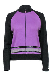 Current Boutique-St. John - Lilac & Black Knit Zip-Up Cardigan Sz S