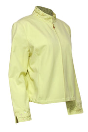 Current Boutique-St. John - Lime Green Cotton Blend Zip-Up Jacket w/ Sequins Sz XL