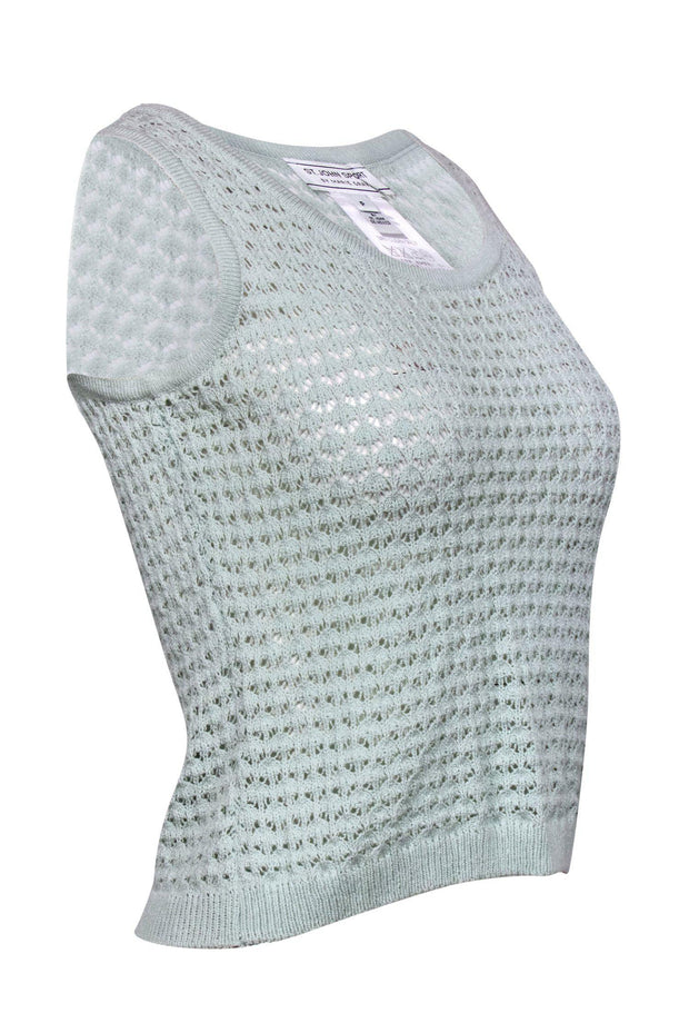 Current Boutique-St. John - Mint Green Open Knit Sweater Vest Sz P