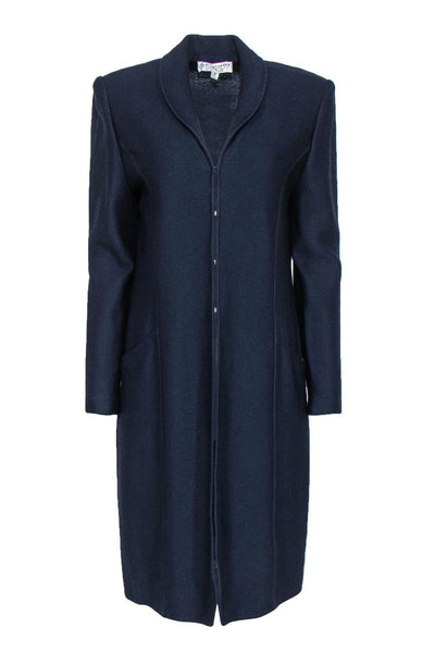 Current Boutique-St. John - Navy Knit Longline Coat w/ Shawl Collar Sz 10