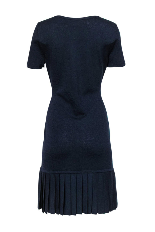 Current Boutique-St. John - Navy Knit Shift Dress w/ Pleated Hem Sz S