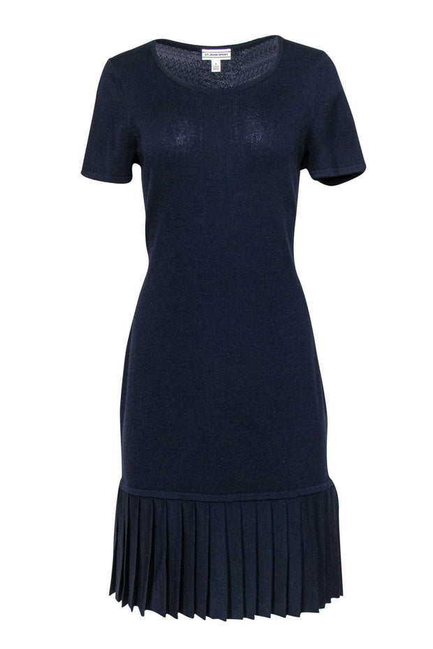 Current Boutique-St. John - Navy Knit Shift Dress w/ Pleated Hem Sz S