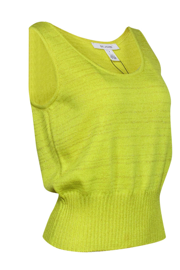 Current Boutique-St. John - Neon Yellow Sparkly Sleeveless Sweater Sz S