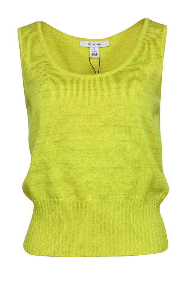 Current Boutique-St. John - Neon Yellow Sparkly Sleeveless Sweater Sz S