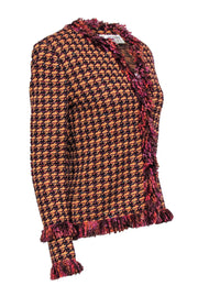 Current Boutique-St. John - Orange, Burgundy & Maroon Houndstooth w/ Fringe Jacket Sz 6