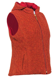 Current Boutique-St. John - Orange Knit & Red Hooded Insulated Vest Sz M