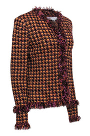 Current Boutique-St. John - Orange & Purple Houndstooth Fringed Knit Jacket Sz 10