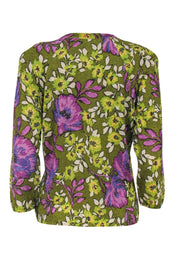 Current Boutique-St. John - Purple & Green Glittery Floral Knit Cardigan Sz M