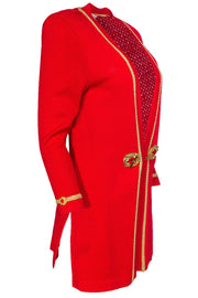 Current Boutique-St. John - Red Cardigan w/ Gold Trim Sz 2