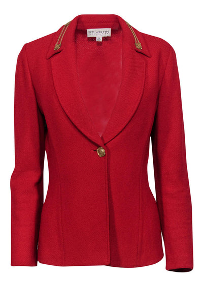 Current Boutique-St. John - Red Knit Single Button Jacket w/ Chain Detail Sz 4