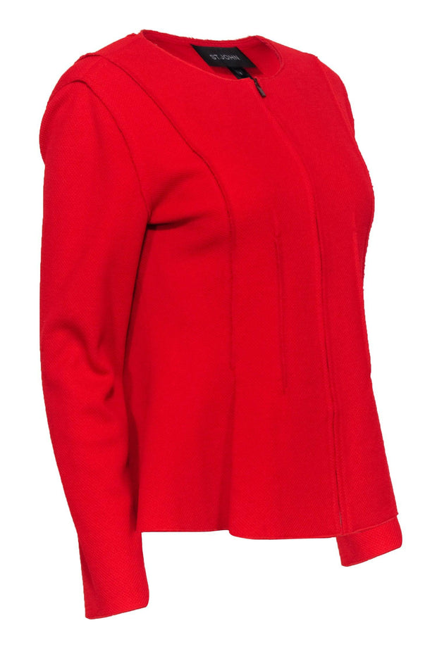 Current Boutique-St. John - Red Knit Zip-Up Wool Jacket Sz 8