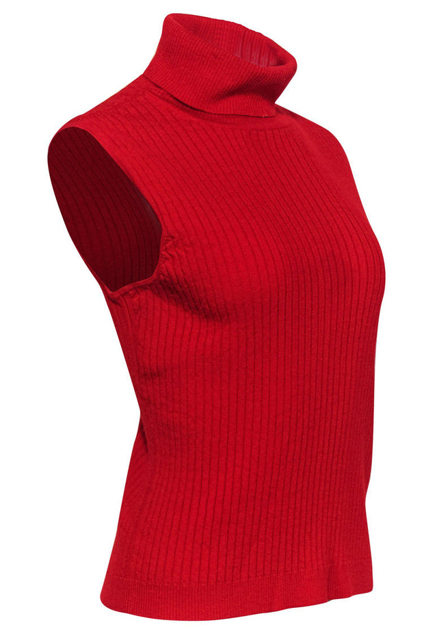 Current Boutique-St. John - Red Ribbed Knit Sleeveless Wool Blend Turtleneck Sweater Sz XL