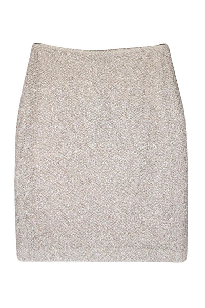 Current Boutique-St. John - Silver Tinsel Knit Mini Pencil Skirt Sz 10