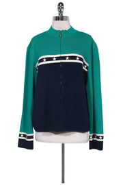 Current Boutique-St. John Sport - Bright Teal & Navy Zip Jacket Sz L