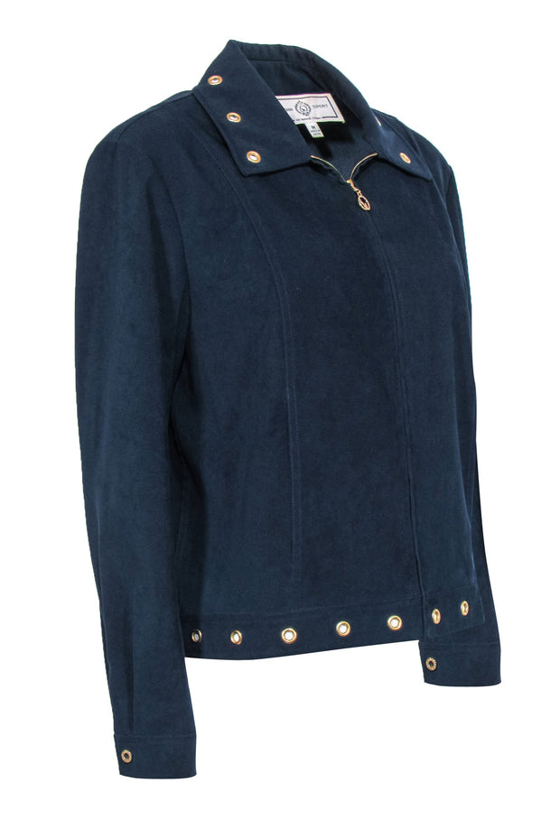 Current Boutique-St. John Sport - Navy Suede Jacket w/ Gold-Toned Grommets Sz M