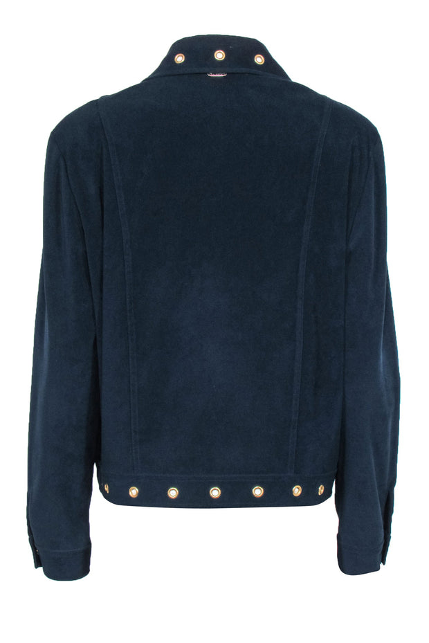 Current Boutique-St. John Sport - Navy Suede Jacket w/ Gold-Toned Grommets Sz M