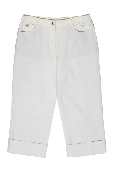 Current Boutique-St. John Sport - White Cropped Cuffed Straight Leg Jeans Sz 14