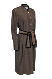 Current Boutique-St. John - Tan & Black Herringbone Longline Knit Coat w/ Tie Belt Sz 16