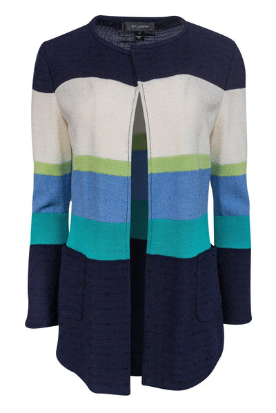 Current Boutique-St. John - Teal, White, Navy Striped Jacket Sz 4