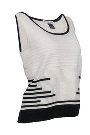 Current Boutique-St. John - White & Black Striped Ribbed Knit Tank Sz L